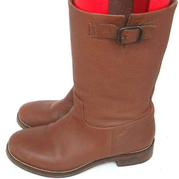 Massimo Dutti Caramel Leather Mid-Calf Side Zip Boots 7M - Picture 4 of 11